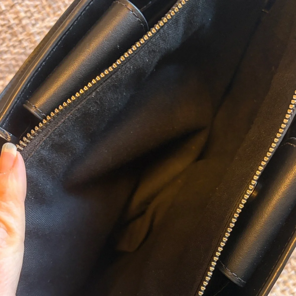 Karl Lagerfeld Black Leather Simone Alligator-Embossed Top Handle Bag